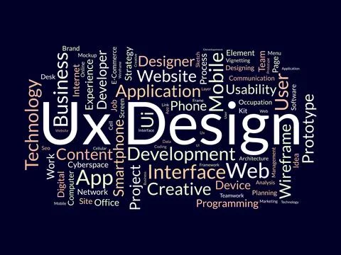 Ux Design wordcloud template. Web Business concept vector background. イラスト素材