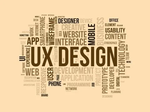 Ux Design wordcloud template. Web Business concept vector background. イラスト素材