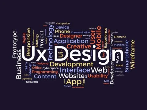 Ux Design wordcloud template. Web Business concept vector background. イラスト素材