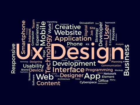 Ux Design wordcloud template. Web Business concept vector background. イラスト素材