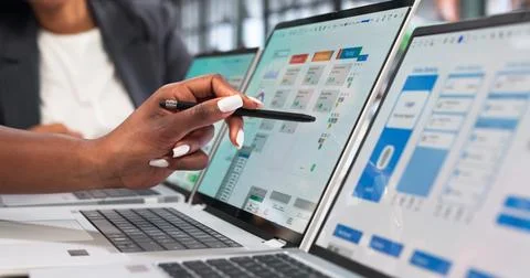 UX Designer And Developer Collaborate On Simple App Interface Design Together Stock Photos