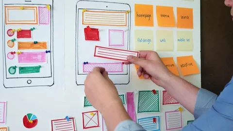 UX designer doing usability tests on whiteboard Stock Footage 79687443