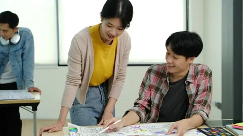 UX designer team working on new website wireframe, planning application Stock Footage 245171753