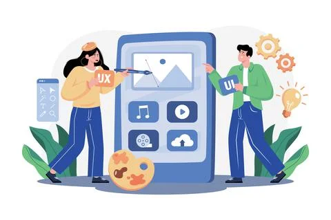 Ux Designer &amp; Ui Developer Illustration concept. A flat illustration isolated Stock Illustration