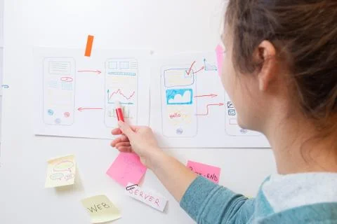 Ux designer working with difficult project app design . Stock Photos