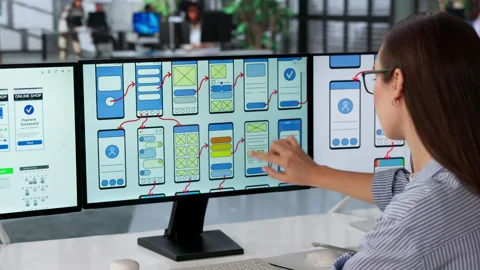 UX Designer Working On Mobile App Layout Stock Footage 334525826