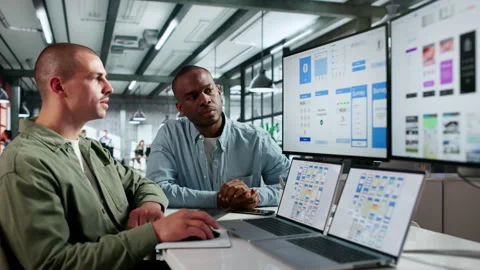UX Designers Collaborate On App Interface Stock Footage 334922404