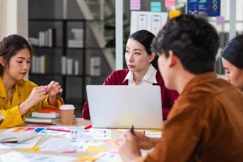 Ux developer and ui designer brainstorming about mobile app interface wirefra Stock Photos