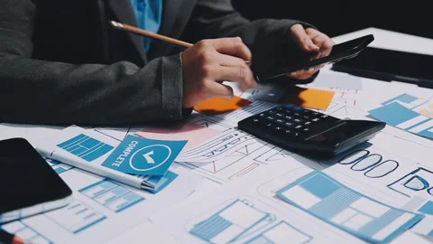 Ux developers and ui designers, data researchers brainstorm on tabletop mob.. Stock Footage 285014729