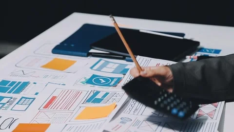 Ux developers and ui designers, data researchers brainstorm on tabletop mob.. Stock Footage 285014837