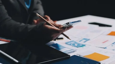Ux developers and ui designers, data researchers brainstorm on tabletop mob.. Stock Footage 285014848