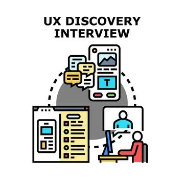 Ux discovery interview process researching user experience Stock Illustration