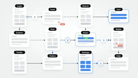 UX Flow Board Login Help UI Wireframe Mockup User Journey Map Animation Stock Footage 346163722