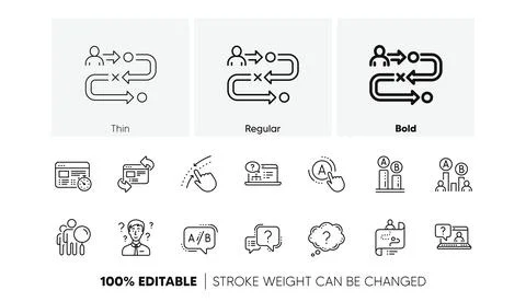 UX line icons. AB testing, Journey path map and Question mark. Linear icon set Stock Illustration