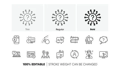 UX line icons. AB testing, Journey path map and Question mark. Linear icon set Stock Illustration