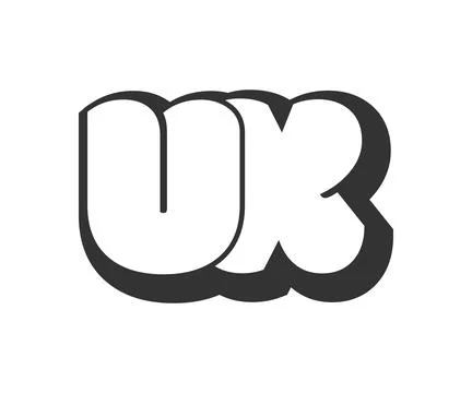 UX logo, bubble comic lettering, rounded in graffiti style black and white .. Stock Illustration