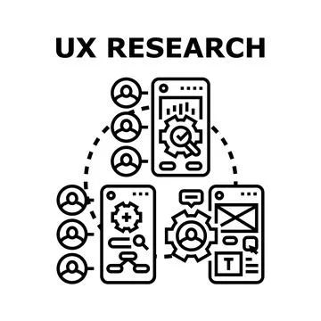 Ux research process analyzing user experience and interface Stock Illustration