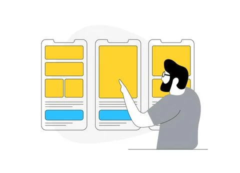 UX research process. Mobile app development with user experience analysis Stock Illustration