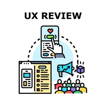Ux review process evaluating user experience design Stock Illustration