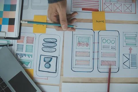 UX UI and Programming development technology. 스톡 사진