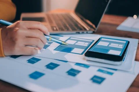 UX UI and Programming development technology. 库存照片