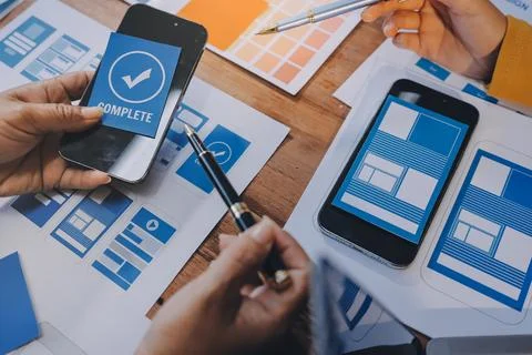 UX UI and Programming development technology. 스톡 사진