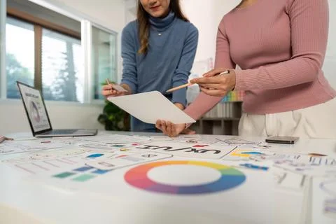 UX UI Design Collaboration. Creative team brainstorming on user interface Stock Photos