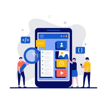 UX / UI design concept with character. Programmer creates a custom design f.. Illustrazione stock