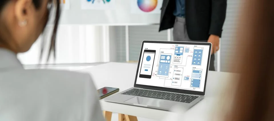 UX UI design process for modish mobile application and website Foto stock