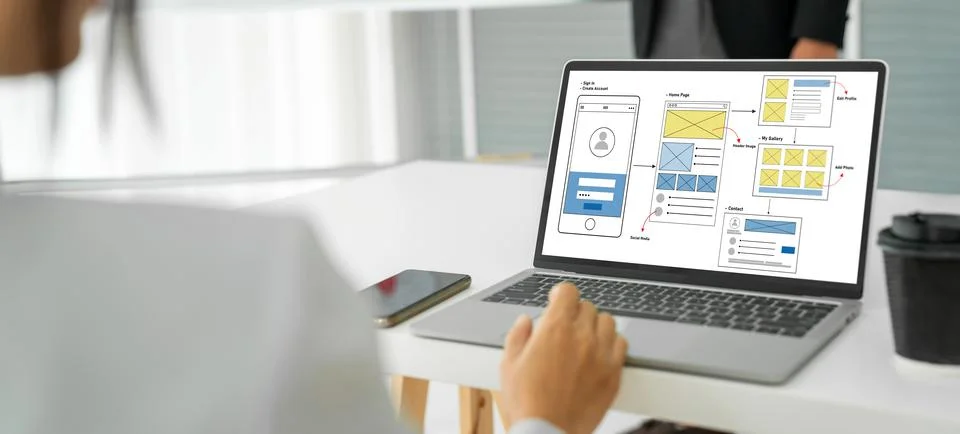 UX UI design process for modish mobile application and website Stock Photos