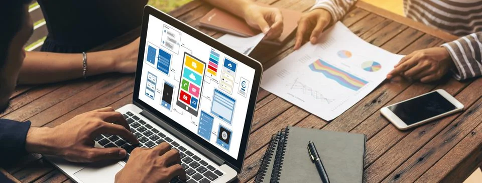 UX UI design process for modish mobile application and website Foto stock