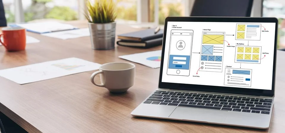 UX UI design process for modish mobile application and website Foto stock