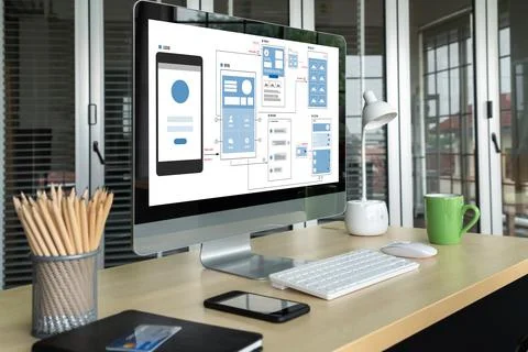UX UI design process for modish mobile application and website Foto stock