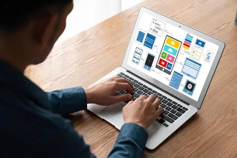 UX UI design process for modish mobile application and website Stock Photos