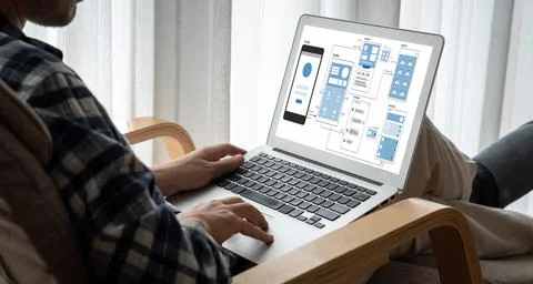 UX UI design process for modish mobile application and website Stock Photos