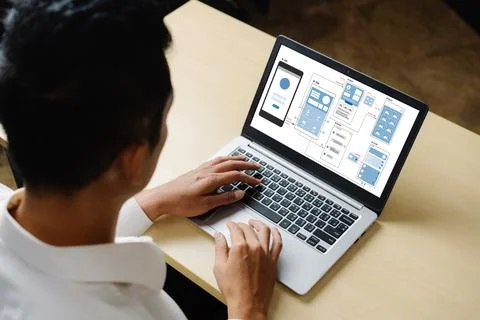UX UI design process for modish mobile application and website Stock Photos