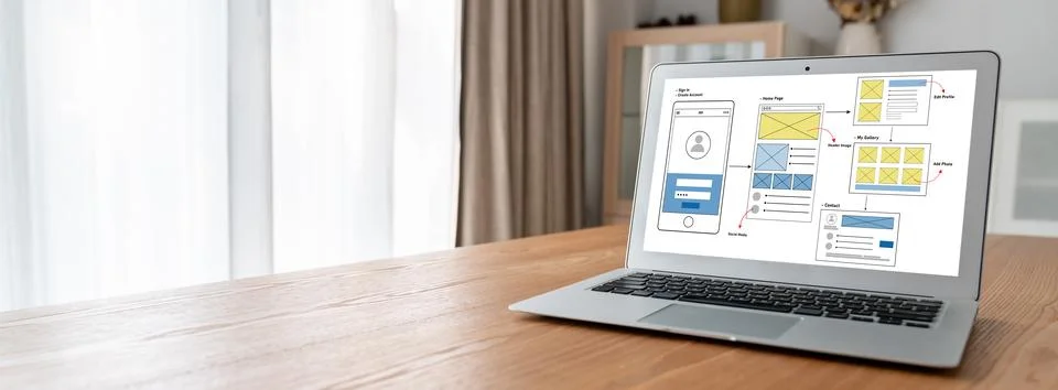 UX UI design process for modish mobile application and website Stock Photos