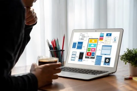 UX UI design process for modish mobile application and website Stock Photos