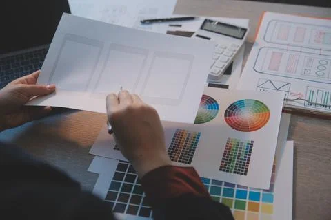 UX UI design process for modish mobile application and website . Creative p.. Stock Photos