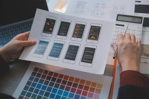 UX UI design process for modish mobile application and website . Creative p.. Foto stock