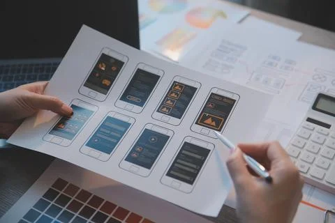 UX UI design process for modish mobile application and website . Creative p.. Foto stock