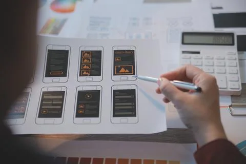 UX UI design process for modish mobile application and website . Creative p.. Stock Photos