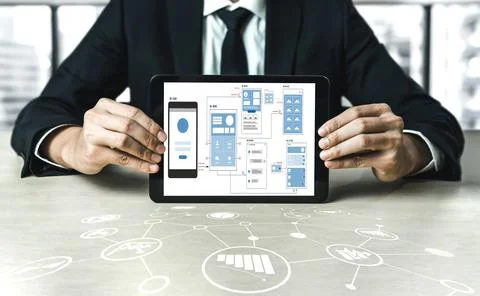 UX UI design process for modish mobile application and website Stock Photos