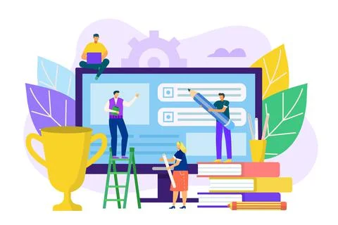 Ux ui design technology concept, vector illustration. People worker character Illustrazione stock