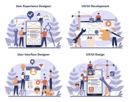 UX UI designer concept set. App interface improvement for user. Illustrazione stock