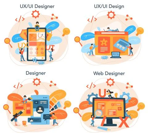 UX UI designer concept set. App interface improvement for user Stock Illustration