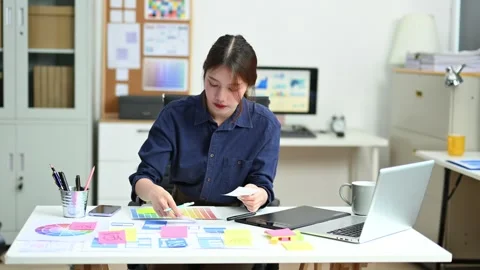 UX UI designer drawing app wireframe with pencil and color palette. Creativ.. Video stock 312438033
