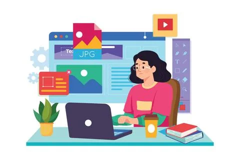 UX UI designer laptop development experience app. 库存插图
