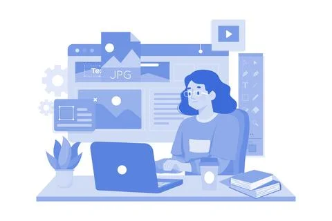UX UI designer laptop development experience app. Stock Illustration