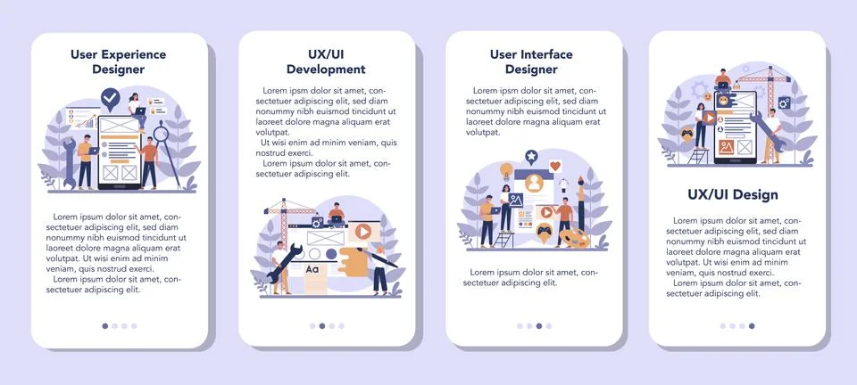 UX UI designer mobile application banner set. App interface Stock Illustration